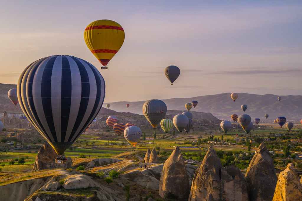 ballooning over mountain landscape