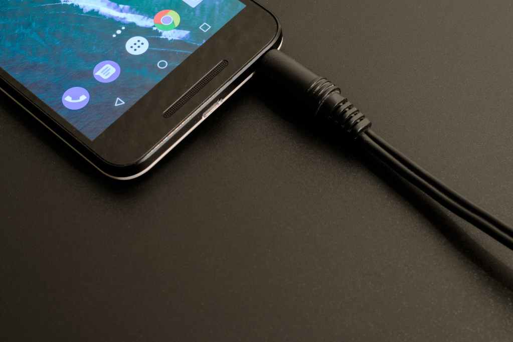 turned on android smartphone with audio jack