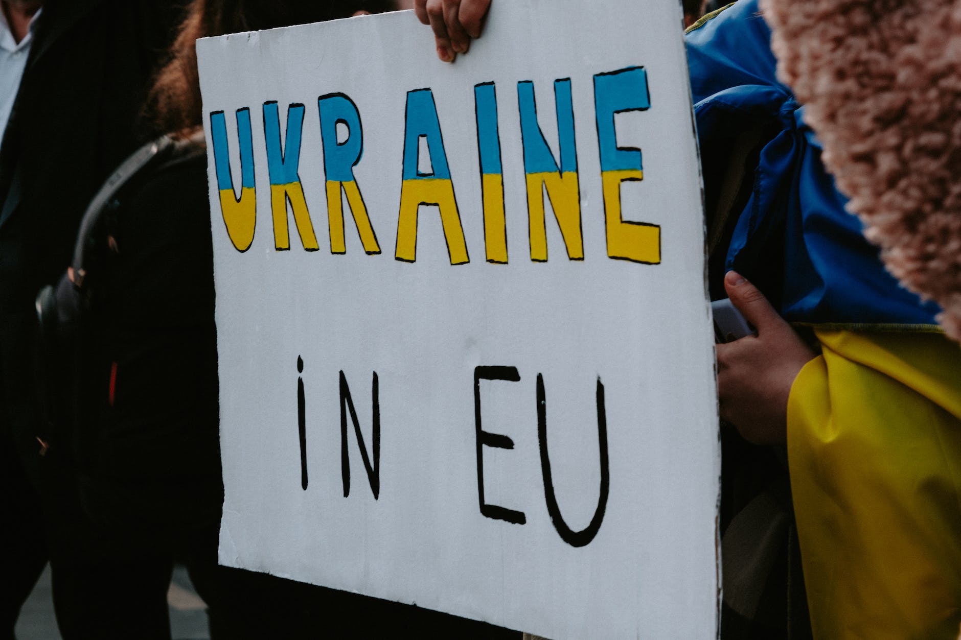 close up of a banner during a pro ukraine rally