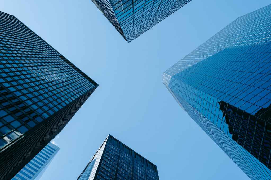 skyscrapers with reflecting walls in modern megapolis